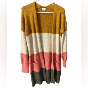 SO Yellow and Cream Longline Cardigan Sweater